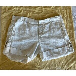Vince Linen Shorts Women's 14 White Summer Beach Casual Cuff Hem